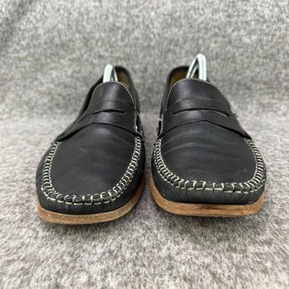 ✅Mens 11M Johnston Murphy Moc-Toe Black Leather Penny Loafers Classic Whale Tale - Picture 5 of 13